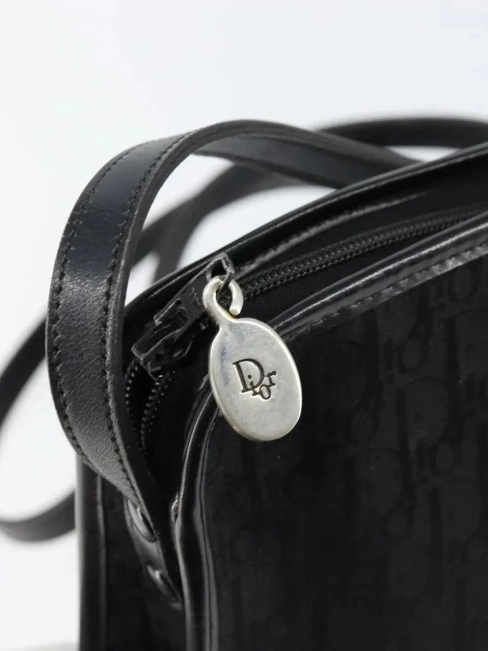 Christian Dior Trotter Canvas Shoulder Bag Black Gold - Picture 12 of 16